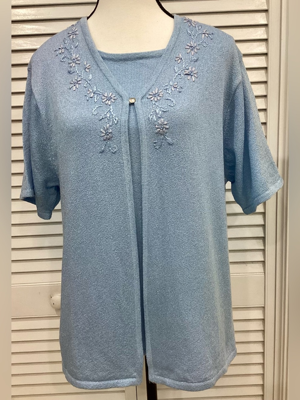 Sag Harbor Vintage Y2K Blue Faux Twinset XL Grandmacore Embroidered Cardigan